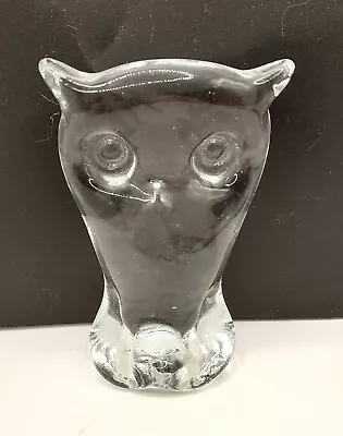 Viking Rainbow Clear Art Glass Owl Or Cat Paperweight Figurine Vintage 4  H 3  W • $18