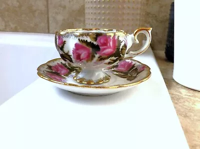 Pretty Vintage Roses Pedestal~Footed Demi Tasse Cup & Saucer Gold Trim (4) • $7.95