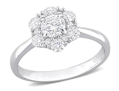 1.00 Carat (ctw) Diamond Cluster Engagement Ring In 14K White Gold • $2495