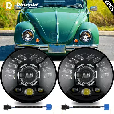 2x 7  Inch LED Round Headlights&Left-Right Turn Signal For VW Beetle 1950-1979 • $69.98