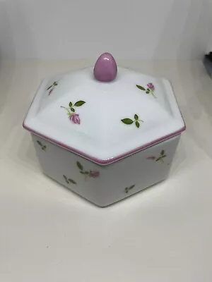 Marks And Spencers Trinket Pot With Lid For Keepsakes Jewellery Pink White Green • £4.99