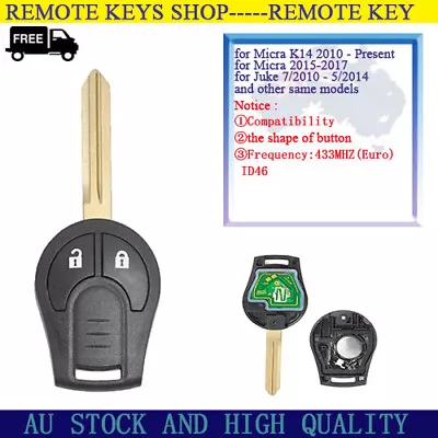 For Nissan Juke Micra K14 2010 2011 2010 13 14 2015 2016 Remote Car Key Fob ID46 • $29.57