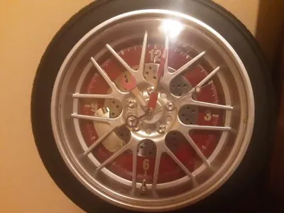 TIRE WALL Mounted Quartz CLOCK AA BATTERY OPERATED MAN CAVE WORKSHOP • $57