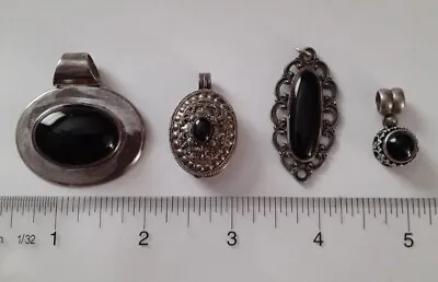 Vintage Black Obsidian Pendants & Locket Silver 925 Fashion Jewelry Set Of 4 • $39.99