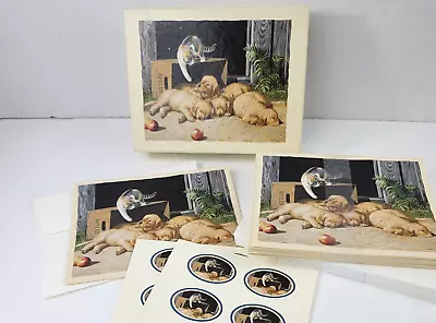 Vtg Lang Linen Puppy Dog Cat Note Cards Envelopes Seals Wake Up Call Lot Of 16 • $29.99