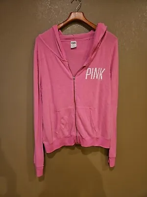 Victoria Secret Pink Zip Up Hoodie Large Y2k Terry Cloth • $15