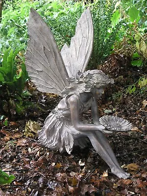 Garden Fairy Ornament Statue Bronze Effect Sitting Nymph Wings Decor Outdoor • £14.99