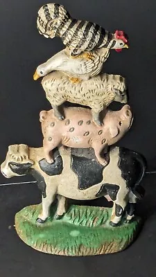 VTG Cast Iron Doorstop MIDWEST IMPORTERS Farm Animals Cow Pig Sheep Duck Rooster • $15.99