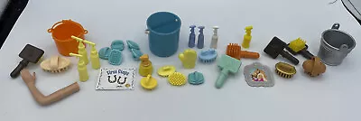 $25 • Buy Barbie Doll Horse Pony Barn Supplies Groom Brush Bucket Fly Spray
