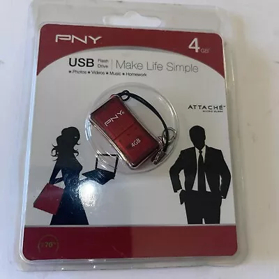 PNY Micro Sleek Attaché 4GB Flash Drive Red With Lanyard New • $9.95