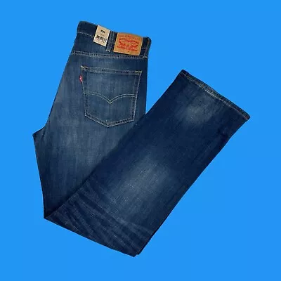 Levis 527 Mens Size 38x34 Slim Bootcut Stretch Jeans Whiskered Dark Blue Denim • $44.98