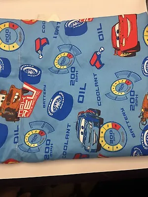 Disney Pixar Cars Theme Twin Flat Sheet White Blue Tow Mater Lightning McQueen • $10