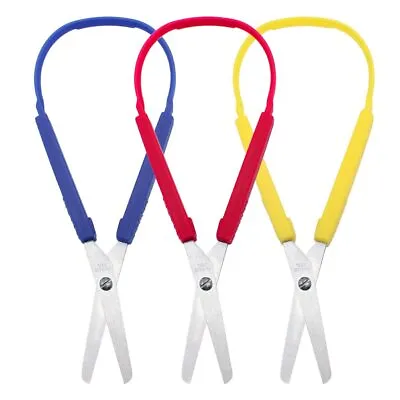 3 Pcs Loop Scissors For Kids Easy Grip Scissors Self Opening For Paper Craft • £9.12