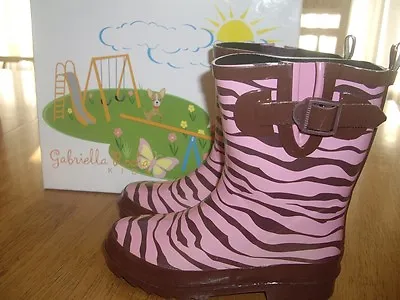 NIB Girls Size 12B Gabriella Rocha Playful Rubber Rain Boots Pink Brown Zebra • $30