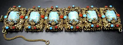 Stunning & HEAVY Glass Turquoise & Carnelian Vintage Bracelet • $249.99