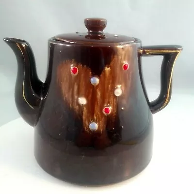 Bejeweled Teapot W/ Unusual Design Vtg Rare Teapot Ceramic Brown Glazed Unique • $37.52