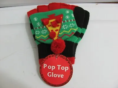 NEW Pop Top Gloves MERRY PIZZA Funny Christmas Convertible Mittens • $7.50