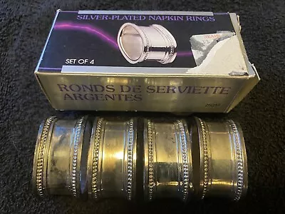 4 Vintage Silver Plated Napkin Rings Original Box 1986 Action Industries • $15