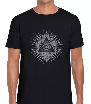 Vintage All Seeing Eye Mens T Shirt Top Illuminati Pyramid Disobey Fashion Retro • £7.99