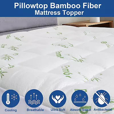 All Size Pillowtop Mattress Topper Protector Cover Bamboo Fibre 1000GSM Underlay • $60.09