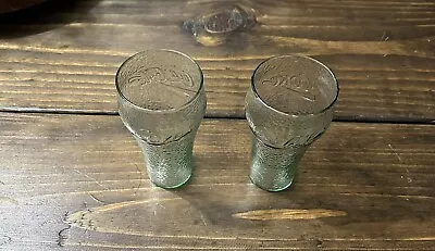 Vintage Coke Glasses Set Of Two 16oz  Green Pebbles Glass • $0.99