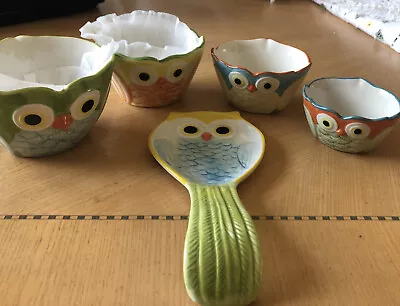 PIER ONE Kitchen BUNDLE -Owl Spoon Holder And Owl Measuring Cups (Set Of 4) NEW! • $29.99