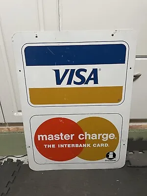 Vintage Visa Mastercard Double Sided Metal Sign 20 X 27 1998 • $39.99