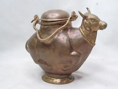 Unique Vintage Copper Bull Container Lidded Handled Cow Bovine Jug Marked 3 • $46.75