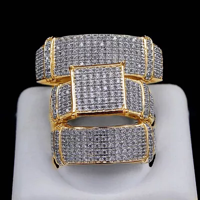 Trio Set Wedding Band Matching Engagement Ring 10k Yellow Gold • $1529.58