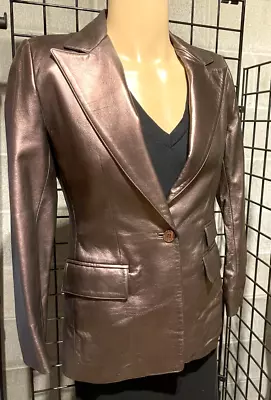 Linda Allard Ellen Tracy Jacket Women Size 2 Vintage  Italian Leather Puce • $87.99