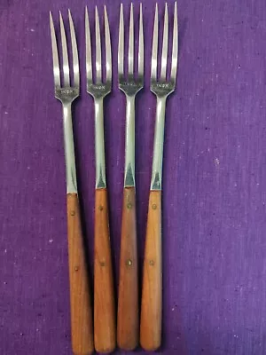 Set Of 4 Vintage Inox Fondue Forks 9 Inches With Medium Tone Wood Handles  • $15