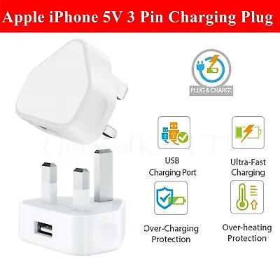 USB Charger 3 Pin UK Mains Plug For IPhone 5 5S 6s 7 8 X XR XS 11 Pro Max IPad  • £5.99