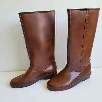 Vintage Women's Sears Brown Rubber Boots 6 Lined Gum Sole Waterproof Rain • $29.99