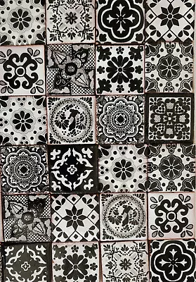 50 Pcs TALAVERA TILES 2 X 2  Mexican Clay Handmade Folk Art Black And White • $34
