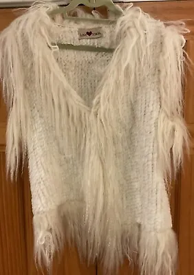 Love Token Rabbit Fur Vest Womens Medium Cream Ivory Front Clasp Sleeveless Soft • $49