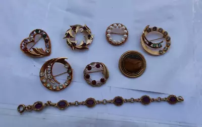 LOT Vintage Gold Filled Jewelry Brooches Pin Bracelets Stones Pearls Rhinestones • $2.99