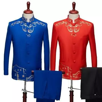 Men's Embroidery Chinese Tunic Mao Suits 2PCS Performance Costume Jackets Pants • $82.79