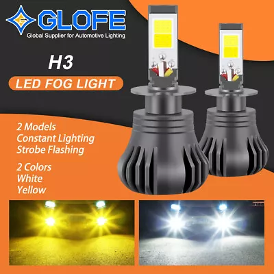 2x LED Driving Fog Light Bulbs Strobe Flashing 6000k White / 3000k Yellow H3 • $20