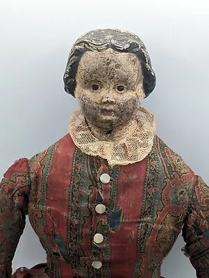 Worn But Wonderful Early Antique 26  Papier Mache Doll By Superior Brown Eyes • $49.99