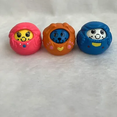 1994 Fisher-Price Roll-A-Rounds Toys. Blue & Pink Kids And Orange Puppy. 4 Faces • $11.52