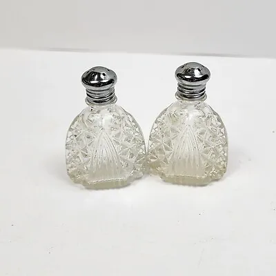 Vintage Cut Glass Curved Triangle Salt And Pepper Shakers Art Deco Pattern Set • $12.29