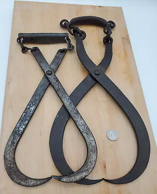 (2) Antique 16  Wrought Steel Ice Block Tongs Hooks Tools Hook Tong • $6.66