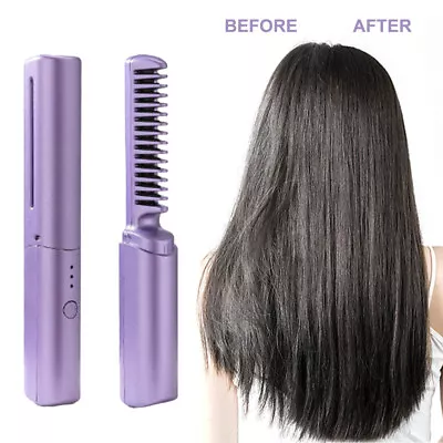 Portable Mini 4000mAh Cordless Hair Straightener USB Rechargeable Styling Tools • $12.86