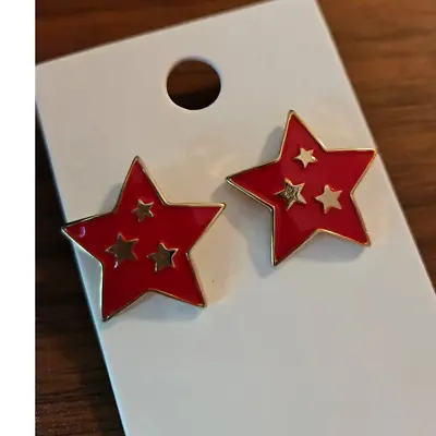 NWT! Express Red Star Shape W/ Gold-Toned Stars Stud Earrings • $18