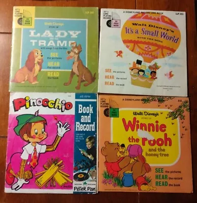 Lot Of 4 Vintage Children's 7  Records And Picture Books Pooh Pinocchio Disney • $11.95