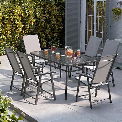 2/4/6 Seater Black Bistro Set Garden Patio Furniture Table Chairs W/Parasol Hole • £79.95