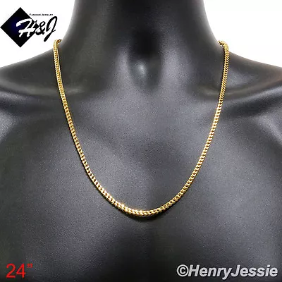 24 MEN Stainless Steel 2mm Gold Plated Franco Cuban Curb Box Chain Necklace*N150 • $16.99