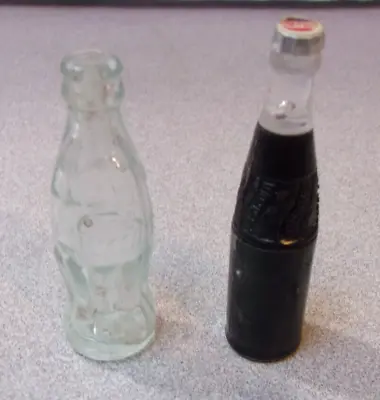 Mini Glass Coca-cola 2+1/2  Clear Bottle & 2+3/4  Plastic Pepsi Bottle Vtg Coke • $12.95