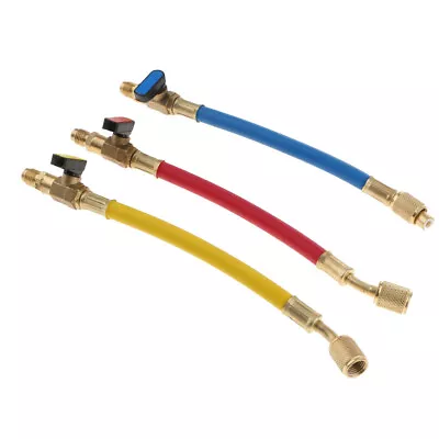 3 Pieces R134A R410A R22 A/C Refrigeration Charging Hoses For Ball Valve • £21.49