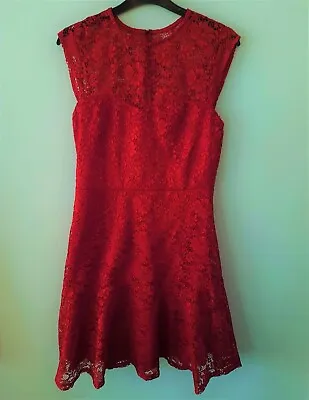 Warehouse Bright Red Lacy Lined Sleeveless Knee Length Tea Dress Size 10(BNWOT) • £4.29
